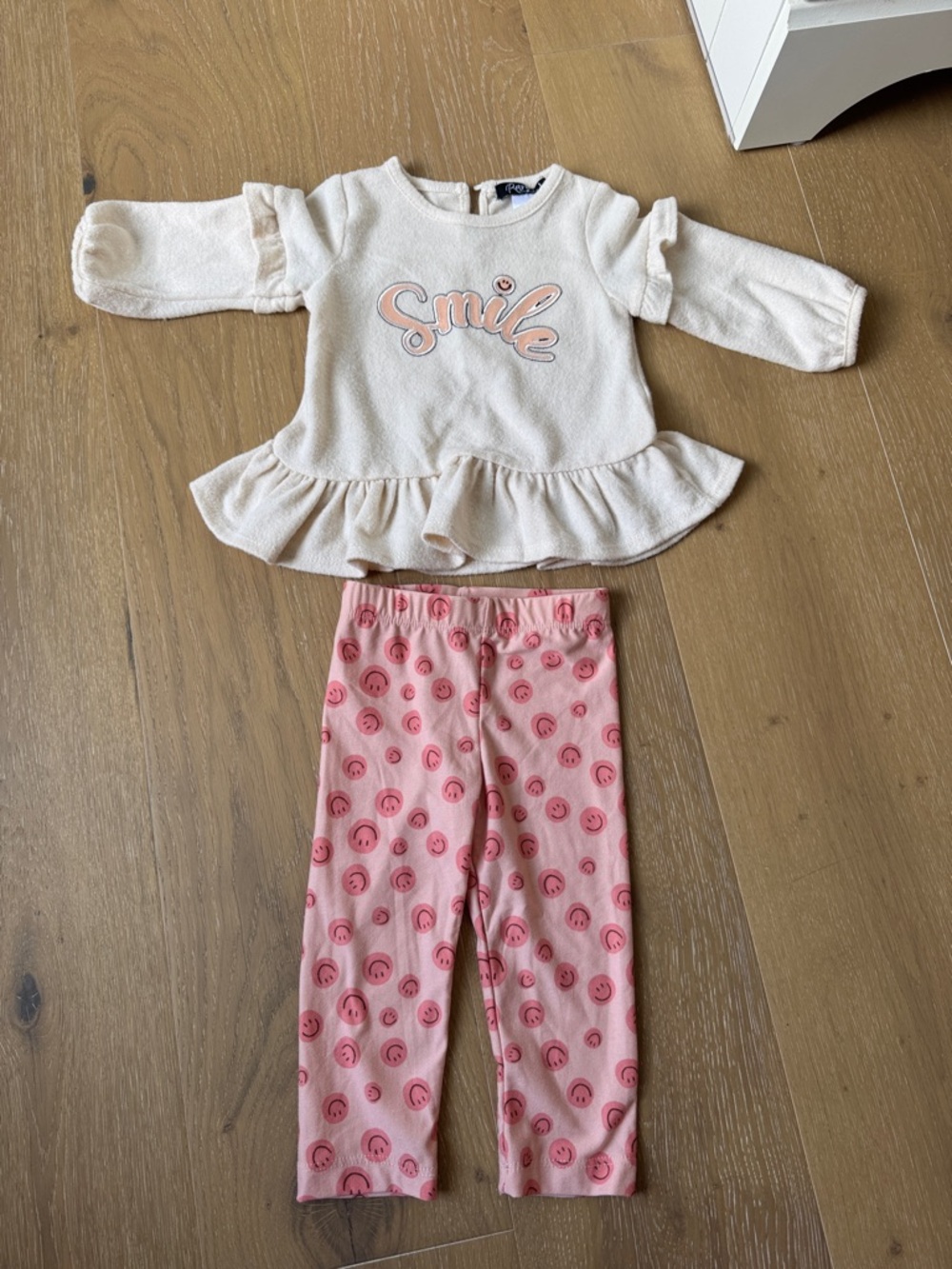 12 months Cream 'Smile' Top with Pink Rainbow Print Leggings
